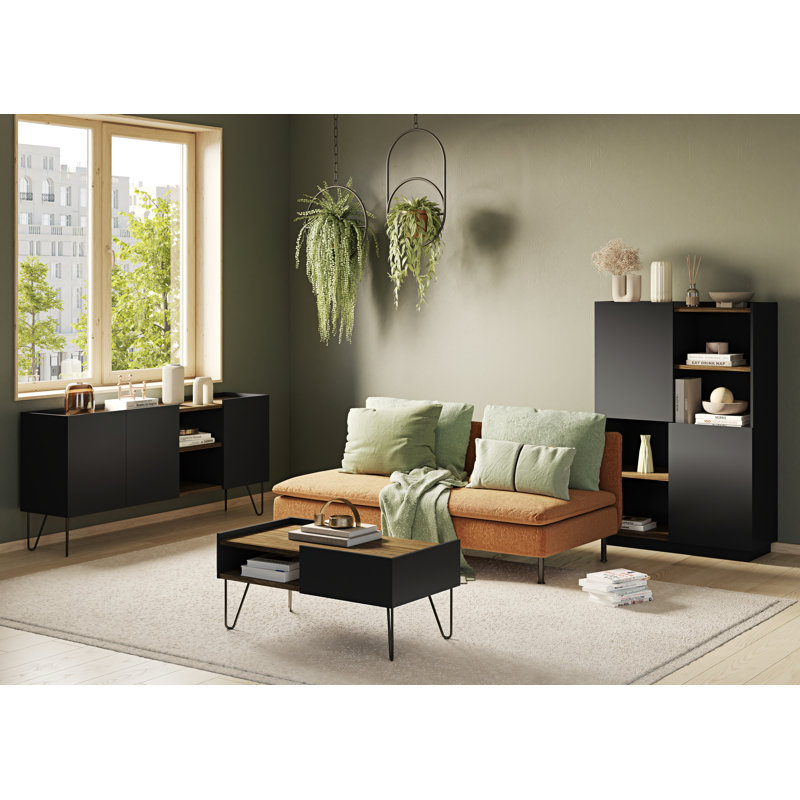 Tynan Frame Coffee Table with Storage, Walnut/Black