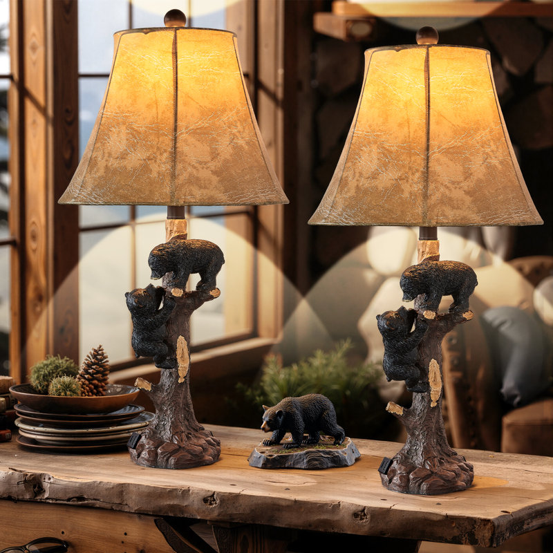26" Resin Bear Table Lamp with USB & Type-C Ports