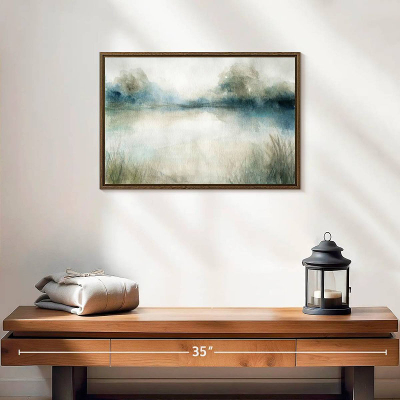 Still Still Waters I, 19 po x 13 po, Cadre flottant noyer