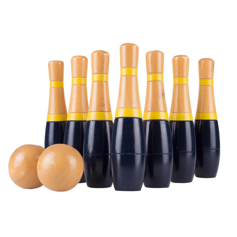 Pure Garden Solid Wood Bowling with Carrying Case, Dark Blue