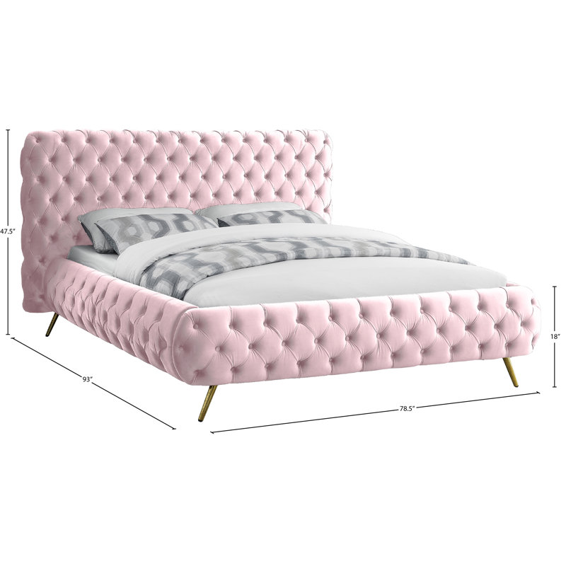 Lit-bateau tapissier Delano, Grand, Velours rose