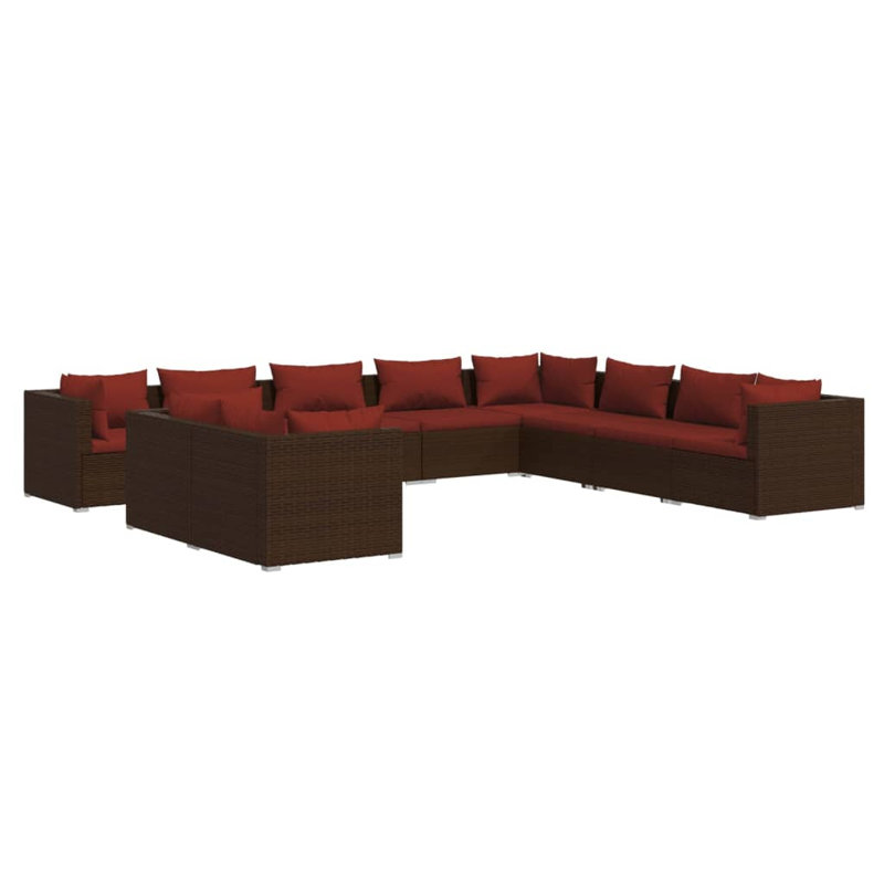 10 Piece Lounge Sofa Seating Group, Cinnamon Red, Brown
