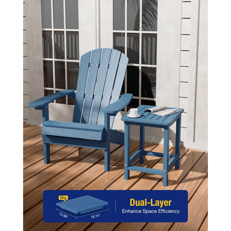 Outdoor Side Table All Weather HIPS Adirondack Patio Side Table Mordern Square End Table for Lawn, Pool, Backyard, Porch, Navy