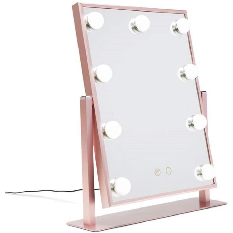 Hollywood Touch Duotone Makeup Mirror with 9 LED Bulbs, Lighted Vanity Mirror with USB Power Outlet, Rose Gold