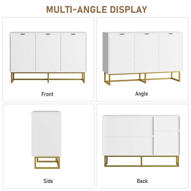 Modern Sideboard Buffet Cabinet with Storage, Wood Storage Cabinet with Adjustable Shelf, Console Table with Doors, 47.2inch