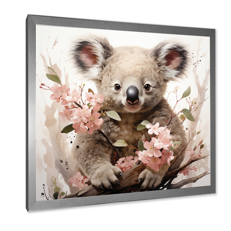 Koala, art floral doux, art mural koala, Cadre photo argenté, H 16 po x l 16 po x P 1 po