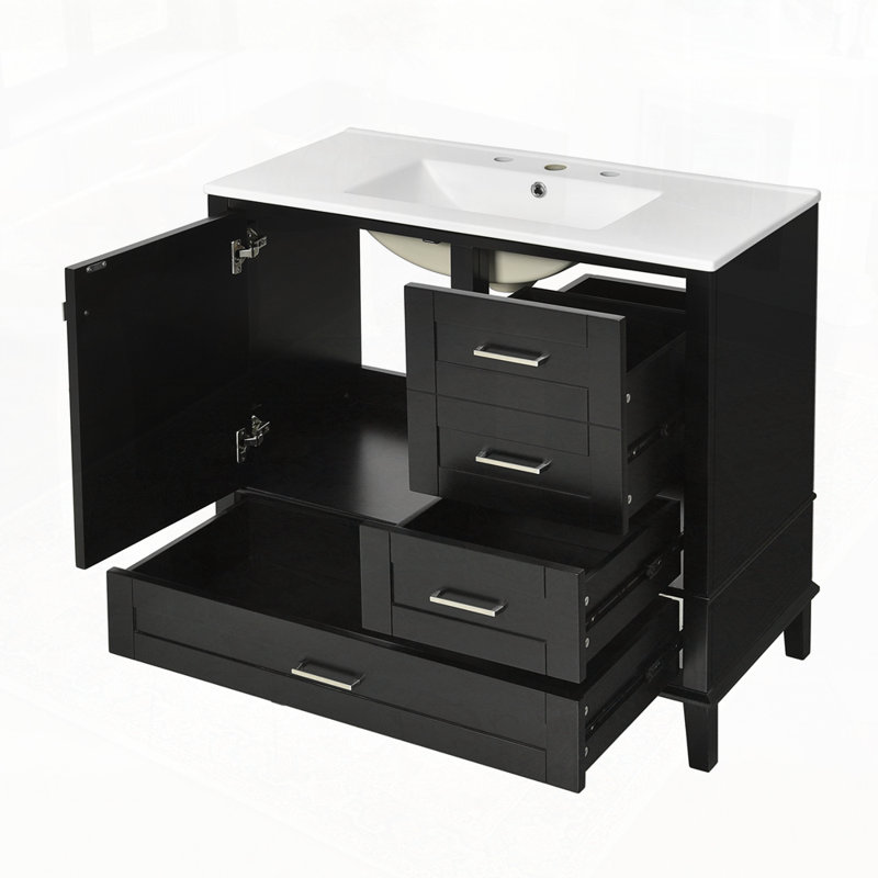 Meuble-lavabo de salle de bain avec structure en pin massif, Noir, noir, noir, noir