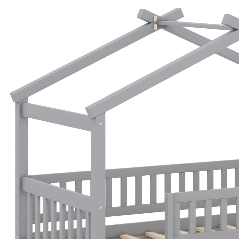 Lit en bois avec couchette, gris