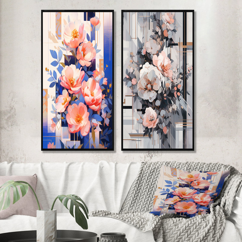 Ensemble de 2 pivoines Serene Charm, H 32 po x l 33 po, Cadre noir