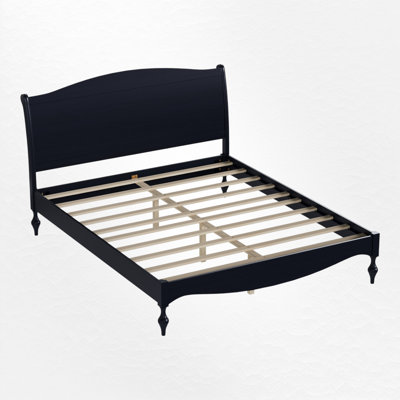 Platform Bed Frame with Curved Headboard and Wood Slat Support, Traditional