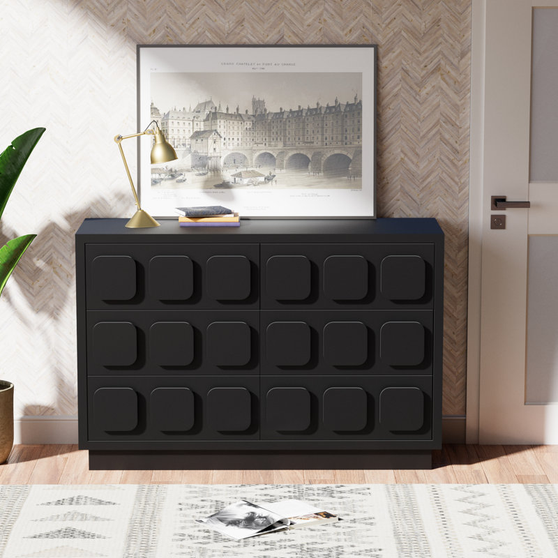 Commode double 6 tiroirs l 47,2 po, Noir, noir, noir, noir