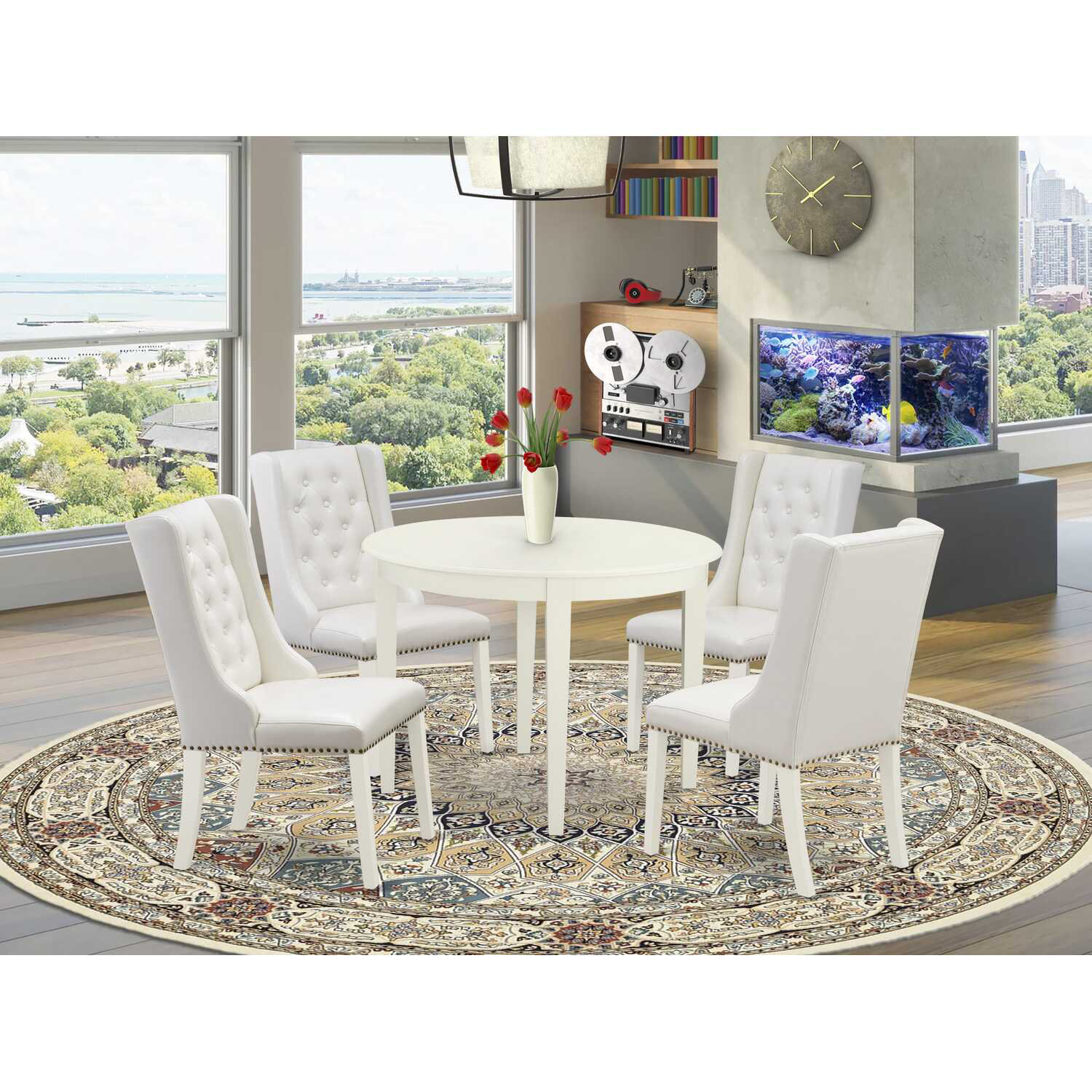 Red Barrel Studio 5-Piece Linen white Solid Wood Top - Button Tufted ...