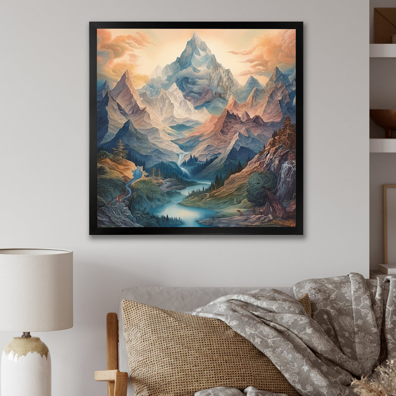 «Mystical Glorious Mountain», impression sur toile encadrée, H 16 po x l 16 po x P 1 po, Cadre simple noir