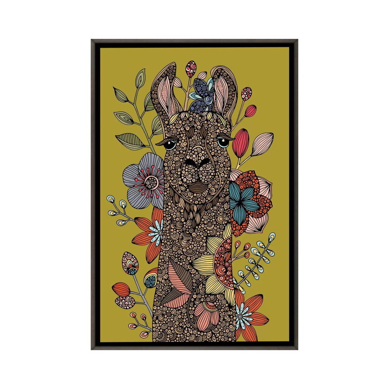 «Llama I» par Valentina Harper - impression d'art graphique, Sans mat, H 26 po x l 18 po x P 1,5 po, Toile avec cadre gris