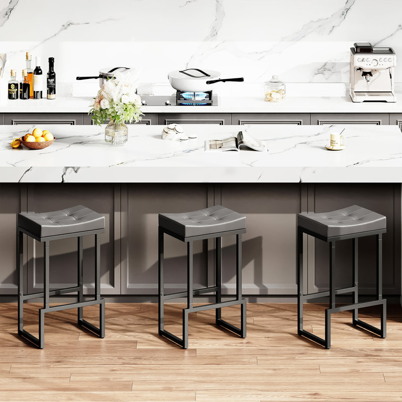 Tabouret de comptoir rembourré avec structure et repose-pieds en métal, tabouret de bar à hauteur de siège sans dossier, Gris