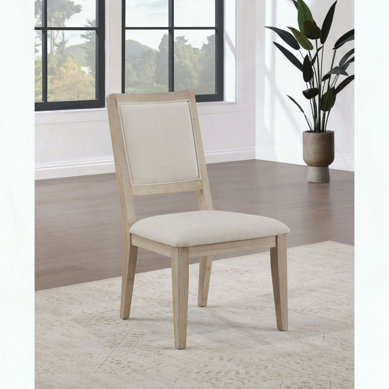 Ensemble de 2 chaises d'appoint de salle à manger blanches délavées - tissu beige - maison de campagne moderne