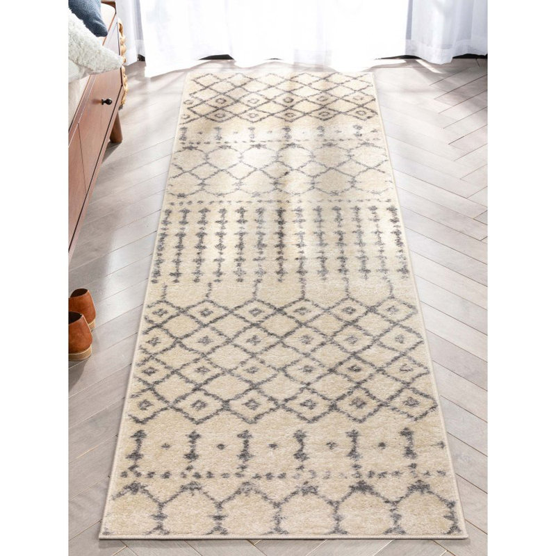  Mystic Colette Moroccan Trellis Ivory Grey Area Rug, Runner 2' x 7'3"