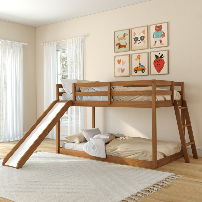 Lit superposé simple avec glissière Bear, Oak Embossed Pecan