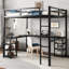 Lit mezzanine en métal avec bureau et tablettes - Ajoutez du style à la chambre à coucher-722500108-722500109
