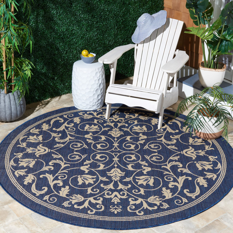 Tapis d'intérieur / extérieur à motif floral Galena Performance, Rond 6 pi 7 po