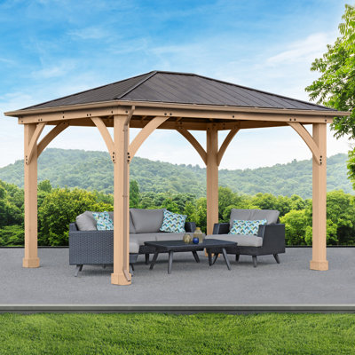 10' x 12' Meridian Gazebo Rain Gutter Kit Durable PVC Construction with Dual Downspouts