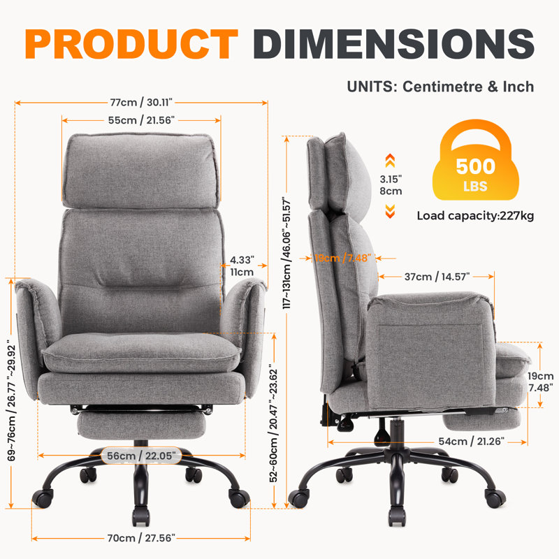 Office Chair with Headrest, Grey