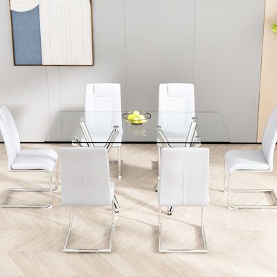 6 chaises de salle à manger blanches et en polyuréthane avec pieds rembourrés en éponge et en similicuir pour différentes pièces
