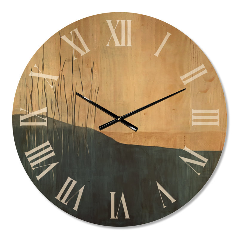 Roseaux sur l'eau profonde - Grande horloge murale en bois Japandi, Médium