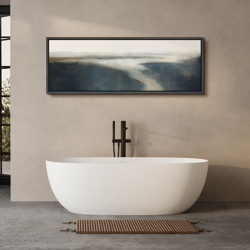 Minimal paysage horizon brume abstraite paysage brumeux, H 20 po x l 60 po, Noir