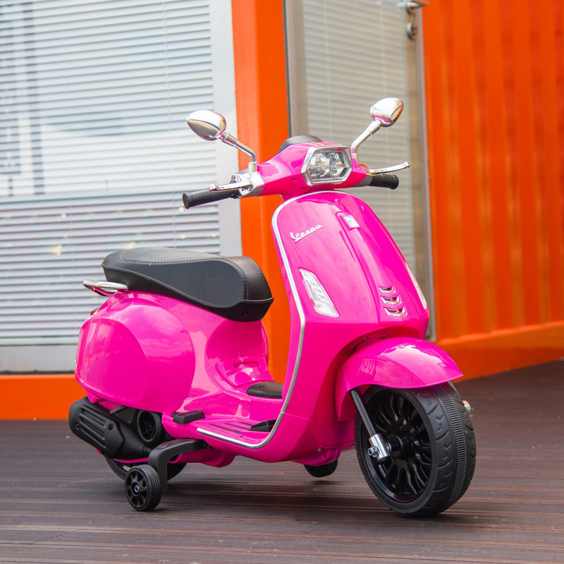 Vespa Licensed Electric Motorcycle For Kids, 6V Toddler Motorcycle, Battery-Operated Motorbike For Kids With Music, FM Radio, Headlight, Single Button Start For 3-6 Years, Pink