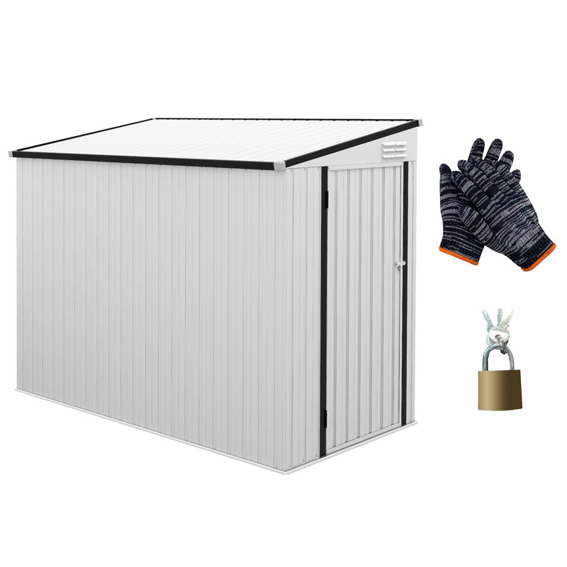 Remise de rangement extérieure en métal 4 pi x 7,7 pi - verrouillable, ventilée. Convient aux tondeuses à gazon et aux vélos. Acier galvanisé, blanc, idéal pour la cour et la porte verrouillable, 2 bouches d'aération. Rangez les outils de jardin et les vélos.
