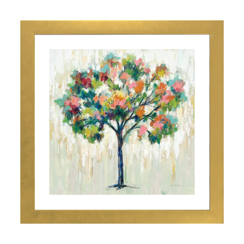 «Blooming Tree Neutral» par Silvia Vassileva - impression, H 24 po x l 24 po x P 1 po, Blanc, Papier encadré doré