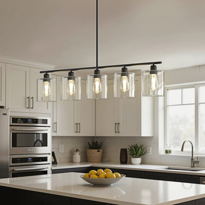 Luminaire suspendu 5 lumières avec abat-jour en verre