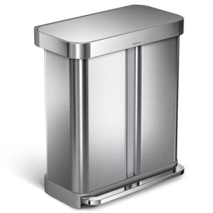 Simplehuman 58L / 15.3 Gallon Hands-Free Dual Compartment Recycling Kitchen Step Trash Can with Lid