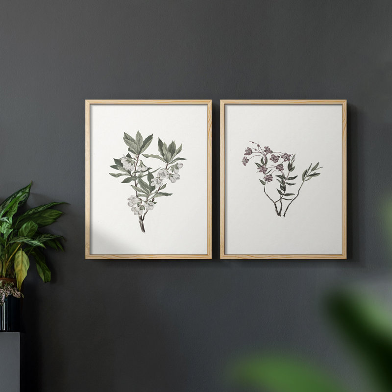 «Vintage Floral XXIV», impression giclée sur cadre - ensemble de 2, Naturel, H 12 po x l 30 po