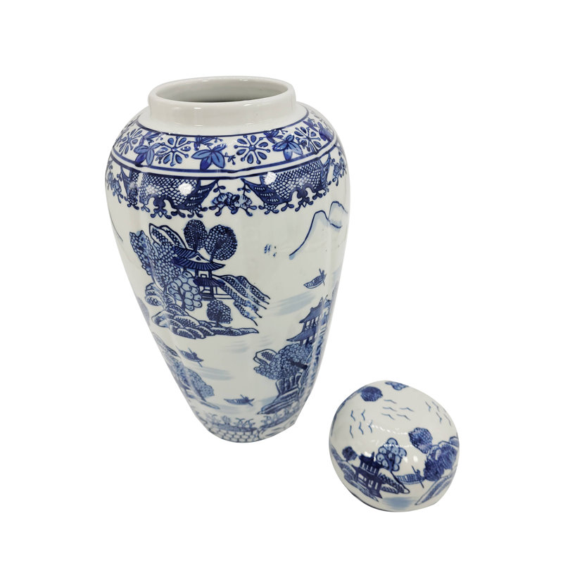 Pot en céramique 16 po bleu et blanc