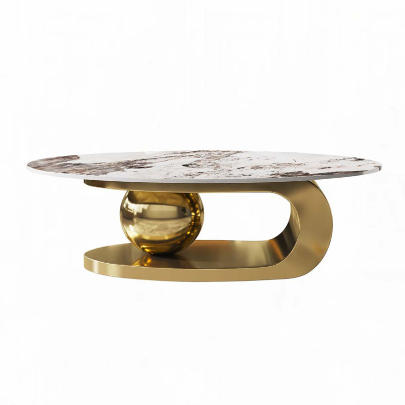 Coffee Table with Sculptural Stainless Steel Base, Gold