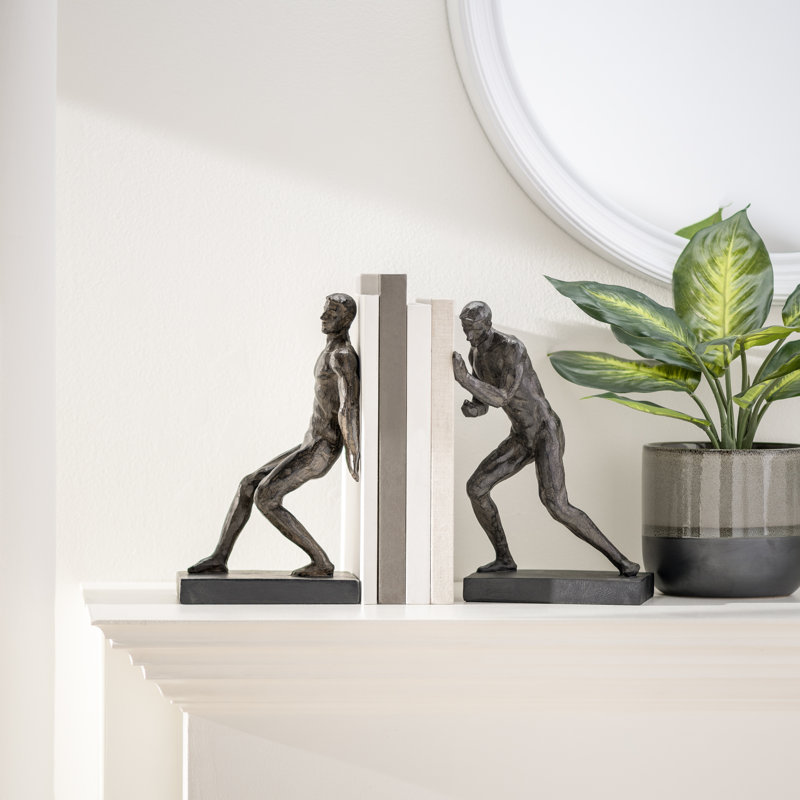 Atlas Sculptural Athlete Bookends Set of 2 (Dark Bronze Metallic Finish)