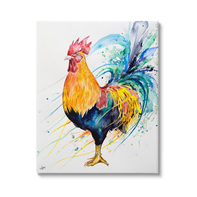 Stupell Industries Modern Rooster Rainbow Splatter Canvas Wall Art By Marc Allante In Blue;red;yellow