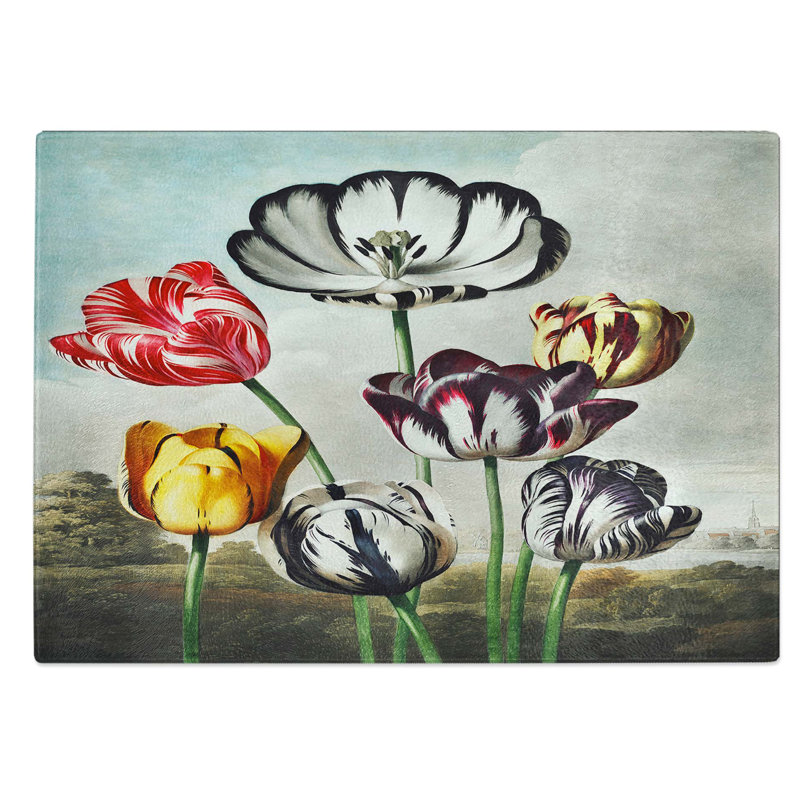 Tempered Glass Tulips by R.J. Thornton Chopping Board, 39 cm W x 28.5 cm L