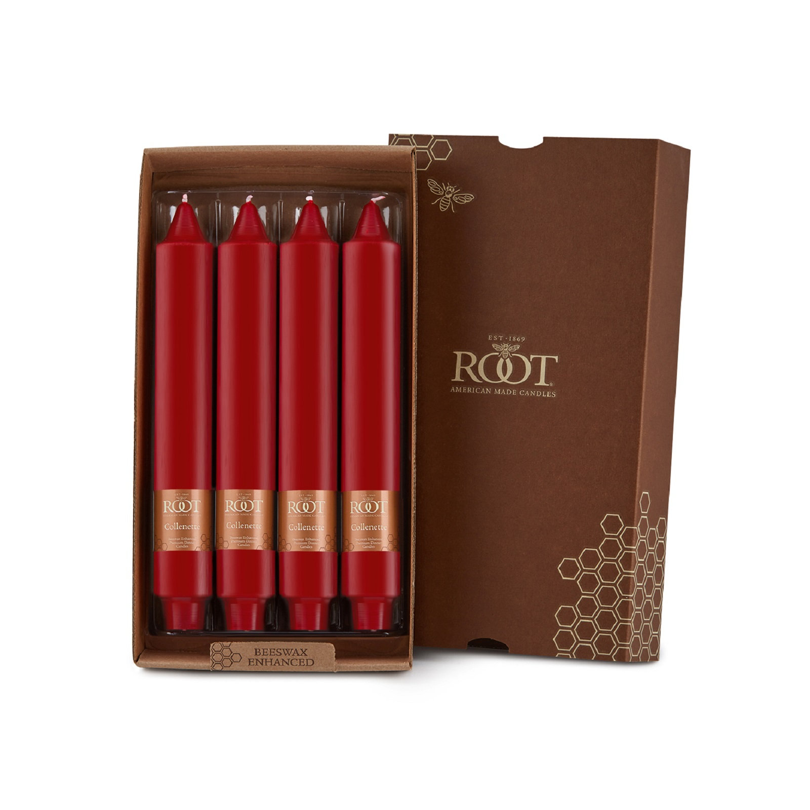 Smooth Collenette Unscented Taper Candle, 9" H x 1.25" W x 1.25" D, Red