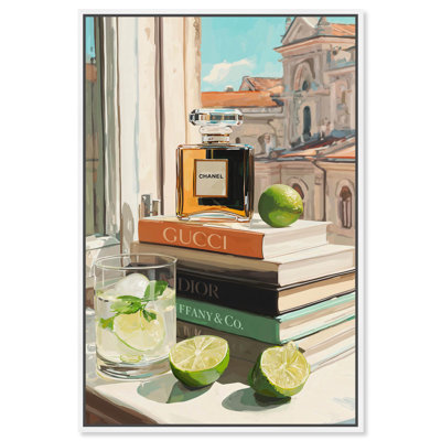 «Perfume and Drinks by the Window», impression sur toile Glam par Art Remedy, cadre blanc, 20 x 30