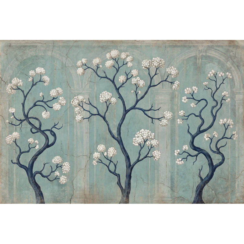 Papier peint floral à motif de fleurs murales blanches, 100 po x 96 po, Non tissé