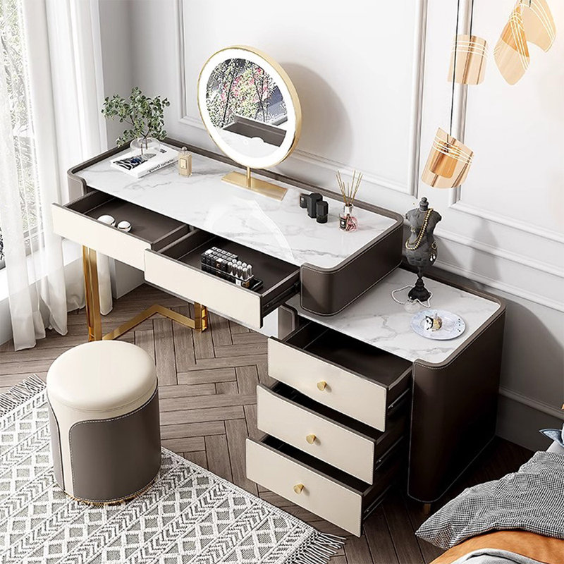 Coiffeuse de maquillage avec miroir lumineux, 5 tiroirs