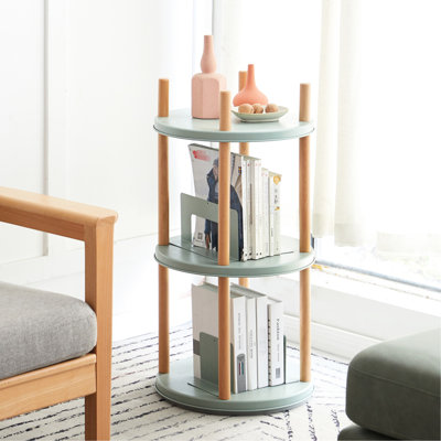 360 Rotating Bookshelf Blue, 3 Tier With Abundant Storage, Solid Wood Standing Shelf For Living Room, Bedroom, Study Cooking Area Blue Bookshelf, Majestic Storage Volume, Basket