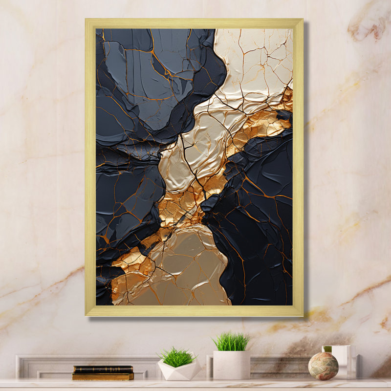 Minimalisme chrome doré et poteries noires II - spirales abstraites, impressions sur toile, H 32 po x l 16 po x P 1 po