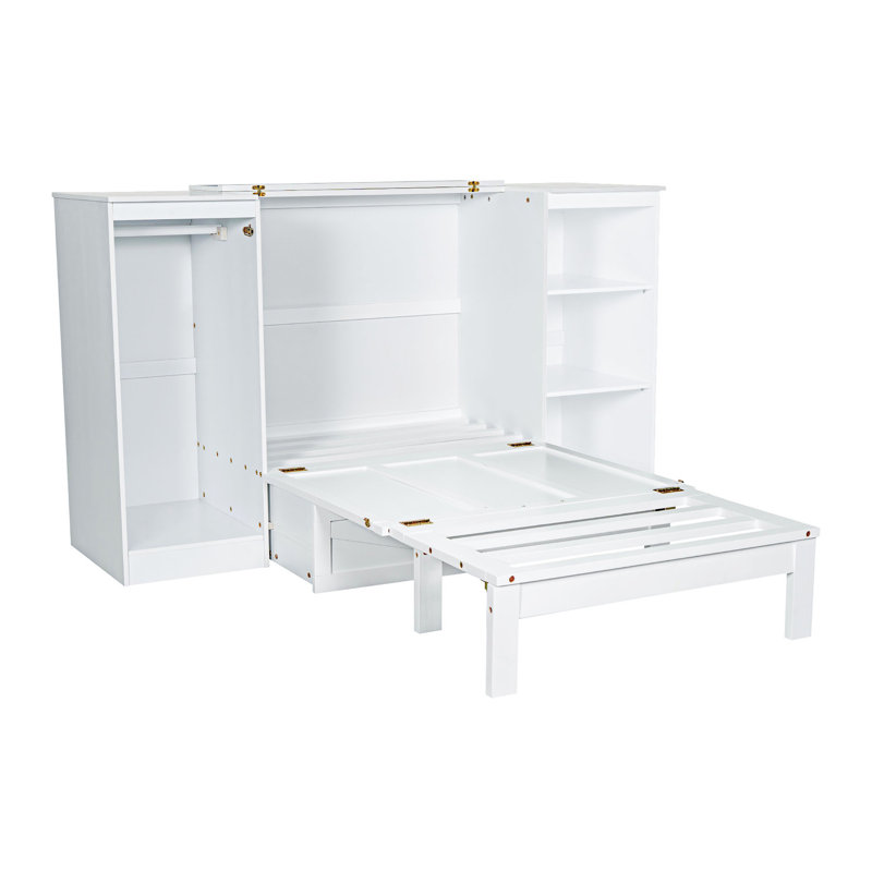 Lit escamotable simple avec tablettes de chevet et garde-robe