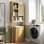 Armoire de rangement en rotin au-dessus de la toilette, organisateur de salle de bain au-dessus de la toilette avec tablette réglable, armoire de toilette derrière, économiseur d'espace pour les toilettes, salle de bain, buanderie, étagère en bois