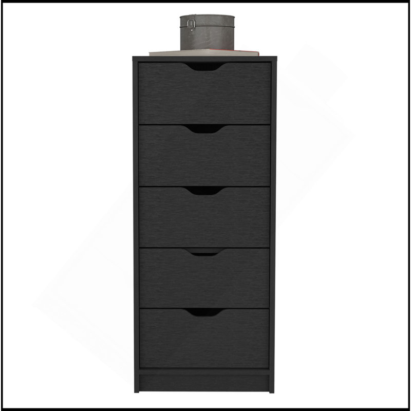 Commode H 42 po, 5 tiroirs, commode de rangement mince, Noir
