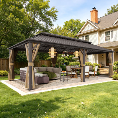12 x 24ft Aluminum Hardtop Gazebo with Galvanized Steel Roof, Curtains & Mosquito Netting for Patio, Garden & Backyard